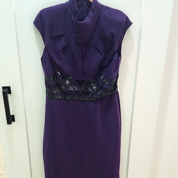 Badgley Mischka Embellished Purple Sheath Dress - Picture 1 of 3